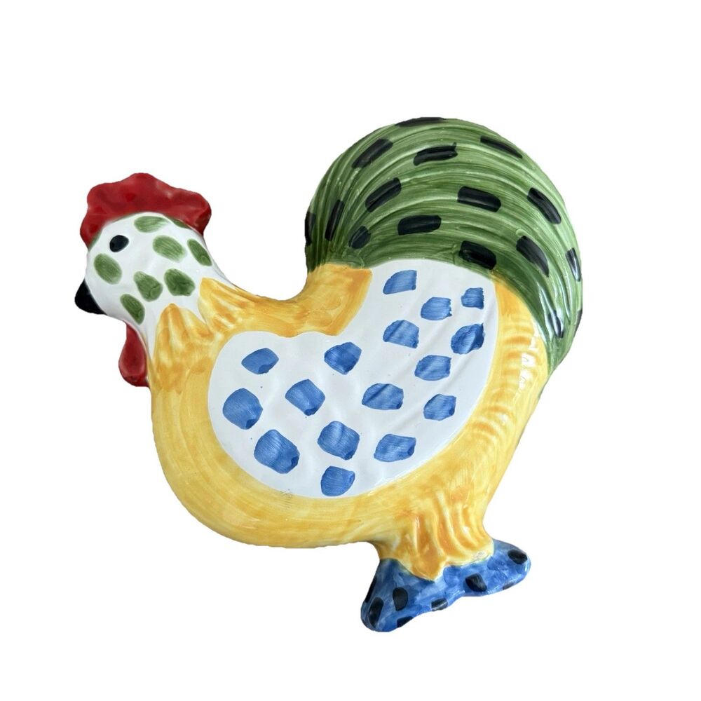 Ceramic 3D Rooster 9” Wall Hanging Hand Painted Italy Farm Cottagecore